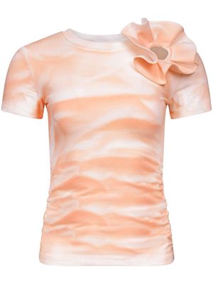 AREA ruffled flower-appliqué T-shirt - Pink