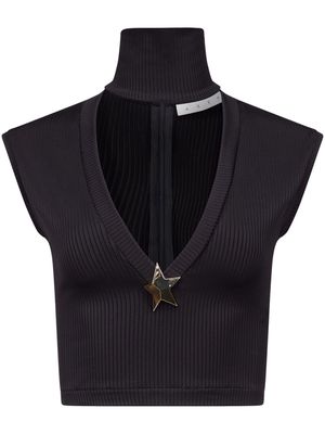 AREA star-stud rib-knit crop top - Black