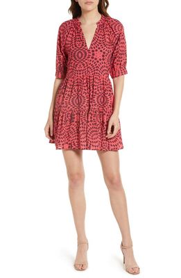 Area Stars Circle Dot Puff Sleeve Dress in Red