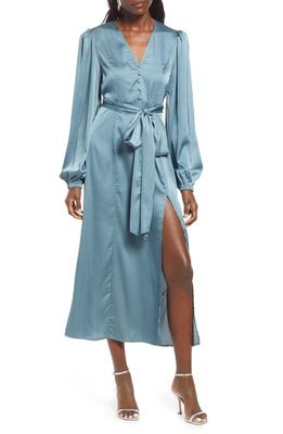 Area Stars Long Sleeve Satin Gown in Blue