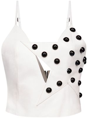 AREA stud-detail leather cropped top - White
