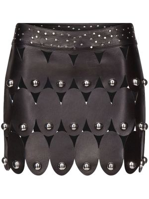 AREA stud-embellished leather mini skirt - Black