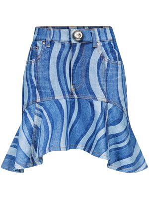 AREA Sunray ruffle-hem denim skirt - Blue