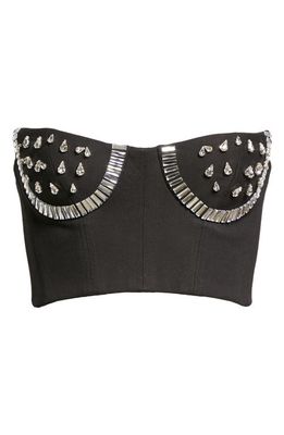 Area Watermelon Crystal Embellished Bustier Top in Black