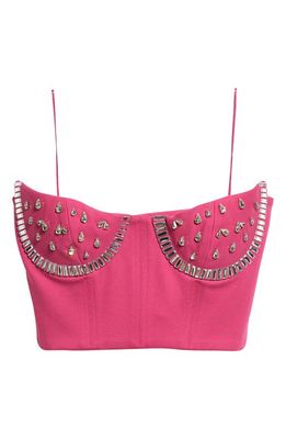 Area Watermelon Crystal Embellished Bustier Top in Fuchsia