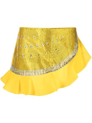 AREA Watermelon crystal-embellished ruffled skirt - Yellow