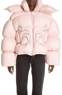 Area x Dingyun Zhang Crystal Embellished Baroque Crop Down Puffer Jacket in Light Pink