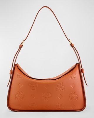 Aren Monogram-Embossed Leather Hobo Bag