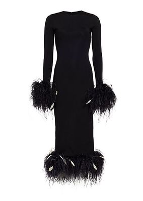 Aretha Feather-Embellished Midi-Dress