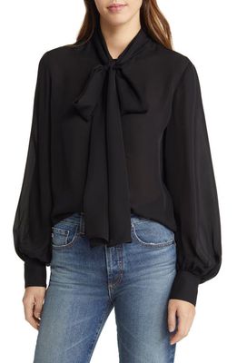 ARGENT Bow Silk Blouse in Black