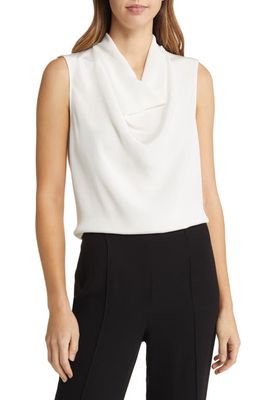 ARGENT Cowl Neck Sleeveless Silk Blouse in Ivory