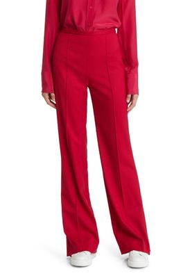 ARGENT Pintuck Stretch Wool Slim Flare Trousers in Cranberry
