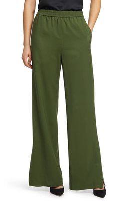 ARGENT Pull-On Wide Leg Stretch Wool Pants in Olive