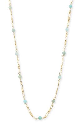 Argento Vivo Sterling Silver Amazonite Figaro Chain Necklace in Gold 