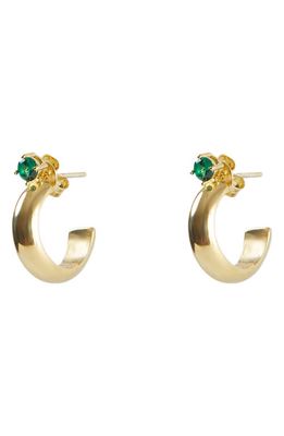 Argento Vivo Sterling Silver Cubic Zirconia Huggie Hoop Earrings in Gold/green