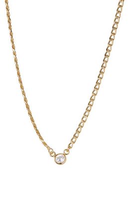 Argento Vivo Sterling Silver Cubic Zirconia Pendant Curb Chain Necklace in Gold