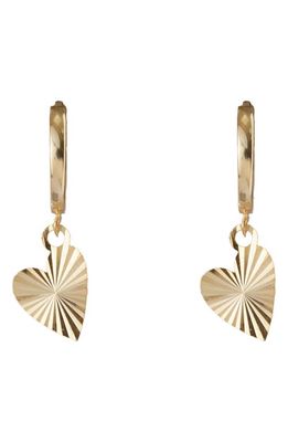 Argento Vivo Sterling Silver Diamond Cut Heart Drop Huggie Hoop Earrings in Gold