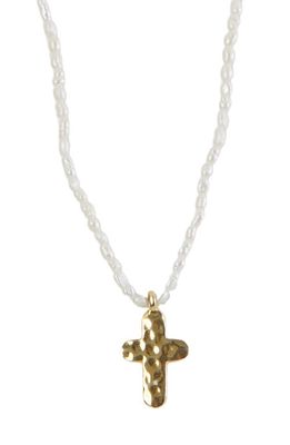 Argento Vivo Sterling Silver Freshwater Pearl Cross Pendant Necklace in Gold