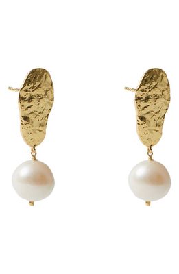 Argento Vivo Sterling Silver Freshwater Pearl Molten Drop Earrings in Gold