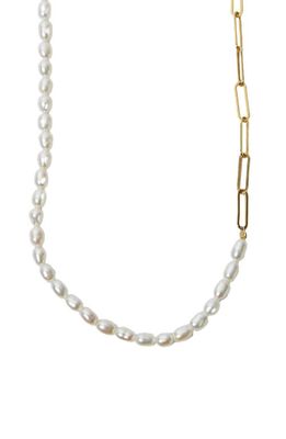 Argento Vivo Sterling Silver Freshwater Pearl Paper Clip Chain Necklace in Gold