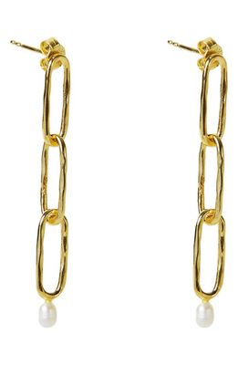 Argento Vivo Sterling Silver Freshwater Pearl Paper Clip Drop Earrings in Gold
