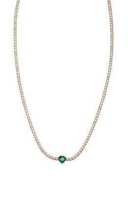 Argento Vivo Sterling Silver Green Heart Centered Cubic Zirconia Tennis Necklace in Gold