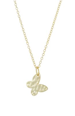 Argento Vivo Sterling Silver Hammered Butterfly Pendant Necklace in Gold