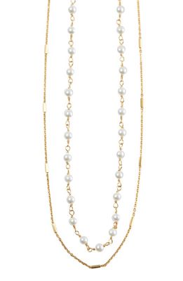 Argento Vivo Sterling Silver Layered Freshwater Pearl Station Necklace in Gold