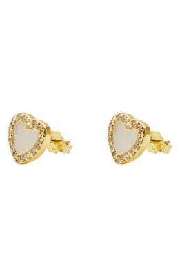 Argento Vivo Sterling Silver Pavé Mother-of-Pearl Heart Stud Earrings in Gold