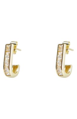 Argento Vivo Sterling Silver Princess Cubic Zirconia Hoop Earrings in Gold