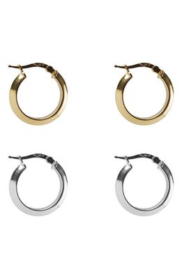 Argento Vivo Sterling Silver Set of 2 Knife Edge Hoop Earrings in Gold/Silver