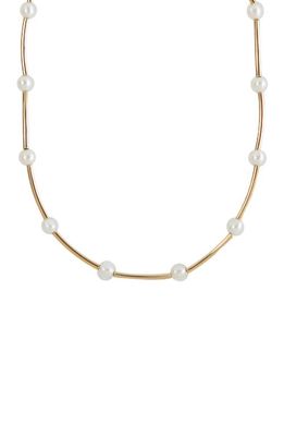 Argento Vivo Sterling Silver Tube Freshwater Pearl Necklace in Gold