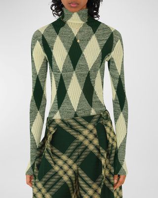 Argyle Cotton Silk Turtleneck Sweater