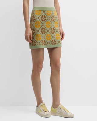 Argyle Floral Jacquard Mini Skirt