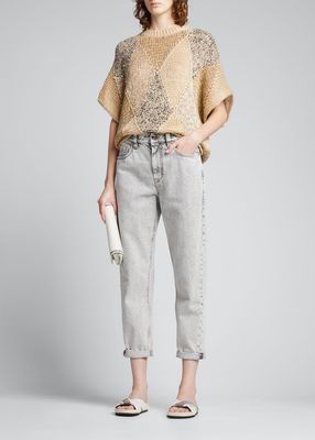 Argyle Open-Knit Sequin Pullover