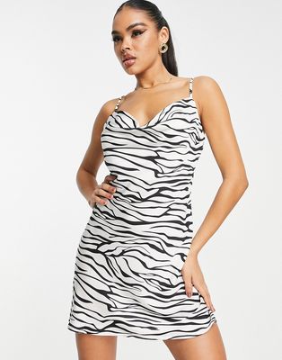 Aria Cove cowl front mini dress in zebra print-Multi
