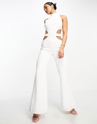 Aria Cove high neck cut out wide leg jumpsuit in white