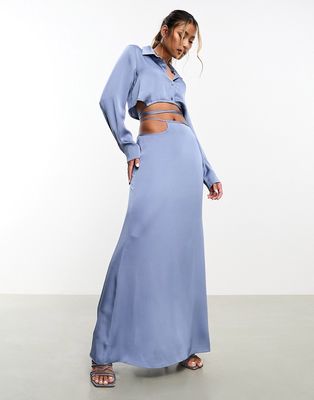 Aria Cove satin open tie side maxi skirt in blue - part of a set
