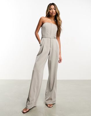 Aria Cove structured bandeau wide leg tailored jumpsuit in gray