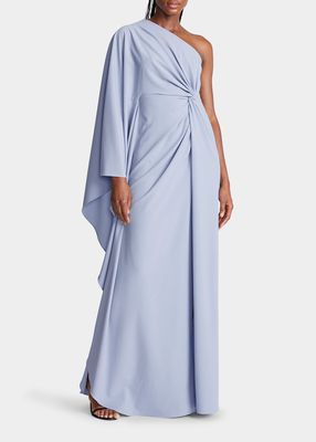 Ariella Draped One-Shoulder Crepe Gown