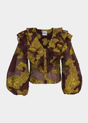 Arielle Printed Long Sleeve Tiered Ruffle Blouse