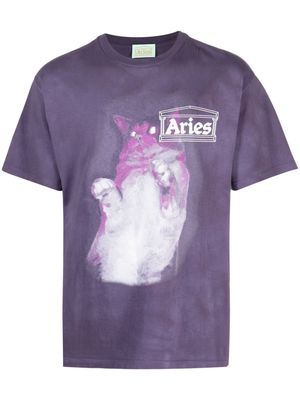 Aries cat-print cotton T-shirt - Purple
