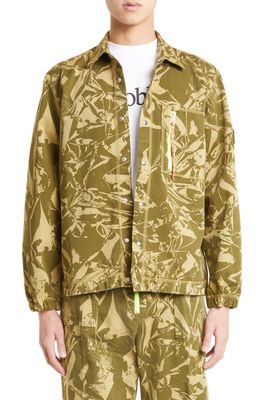 Aries Crinkle Camo Logo Cotton Twill Jacket in Argn Army Green