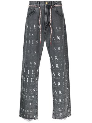 Aries Destroyed Batten logo-embellished jeans - Black