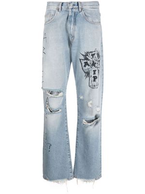 Aries distressed-effect wide-leg jeans - Blue