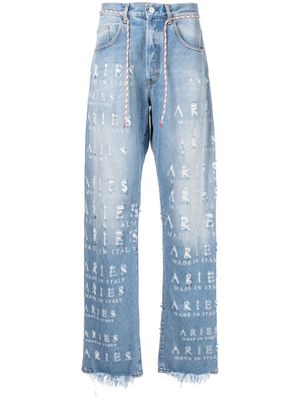 Aries distressed-logo detail jeans - Blue
