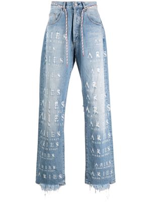 Aries distressed logo-lettering jeans - Blue