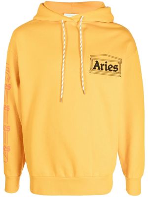 Aries Embroidered-logo pullover hoodie - Yellow
