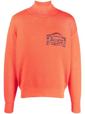 Aries embroidered-logo roll neck jumper - Orange