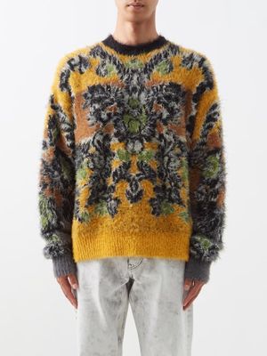 Aries - Fleur-jacquard Chenille-knit Sweater - Mens - Multi